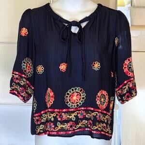 Embroidered Boho Blouse Rich Colors size Large